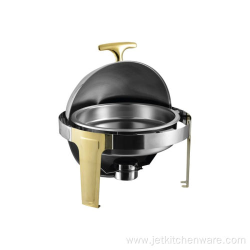 Golden Round Chaffing Dishes With Roll Up Lid